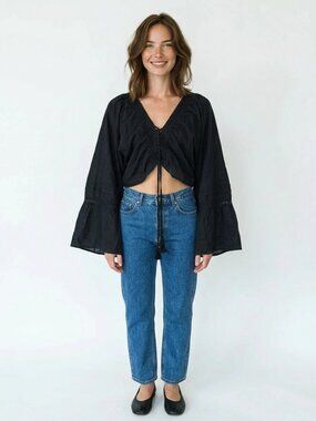 Chic Black Women's Blouse with Lace Detailing